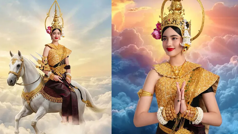 រូបភាពផ្លូវការរបស់អ្នកអង្គម្ចាស់​ក្សត្រិយ៍ នរោត្តម ចេណ្ណា ក្នុងឈុតទេព្ដាឆ្នាំថ្មី ឆ្នាំមមី « ព្រះនាង «រាក្យសាទេវី»