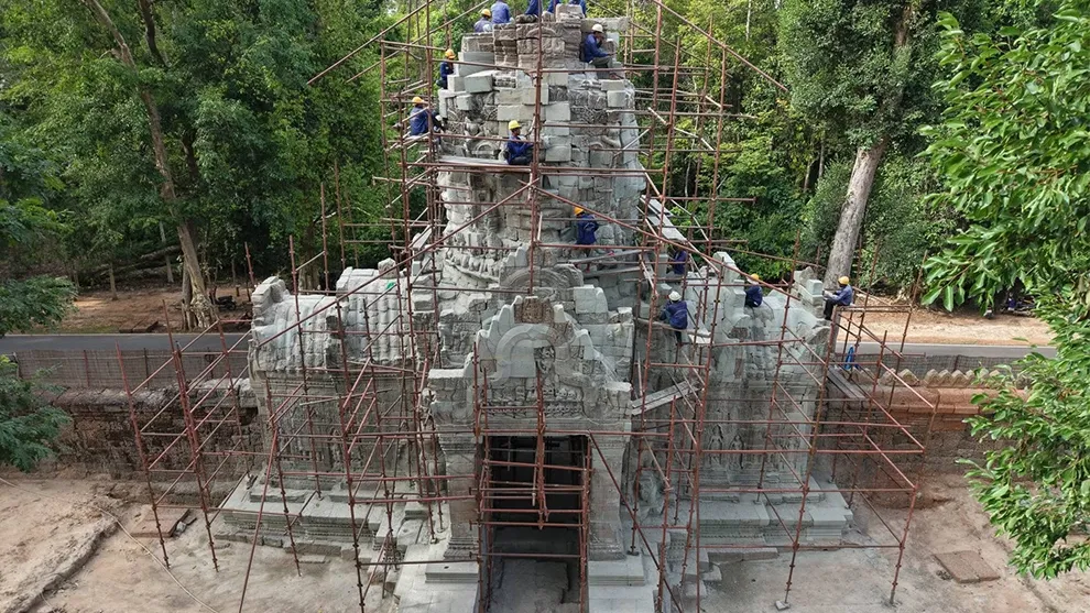ខ្លោងទ្វារបុរាណនៃប្រាសាទតាព្រហ្ម ទទួលបានការជួសជុលយ៉ាងផ្ចិតផ្ចង់ ត្រៀមបញ្ចប់ចុងឆ្នាំនេះ